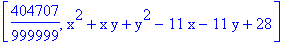 [404707/999999, x^2+x*y+y^2-11*x-11*y+28]